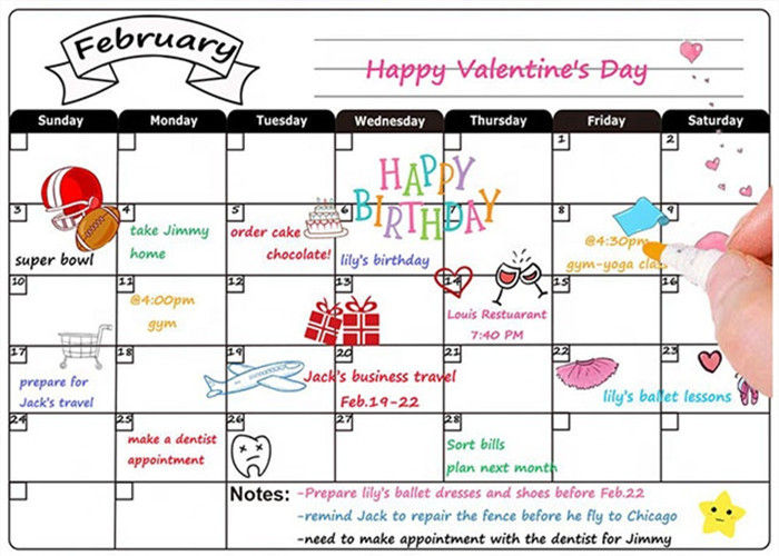 Custom Dry Erase Fridge Magnet Calendar, 12 x 16 inch Magnetic Weekly Planner with dry erase marker