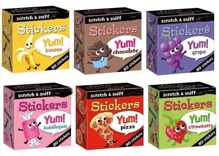 Rolled Scratch Sniff 7'' X 3.5'' Custom Paper Stickers Cartoon Character Stickers Custom Die Cut Stickers